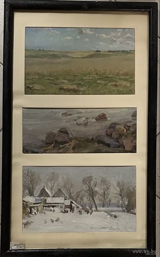 Бржозовский Г.Ф .Этюды "Волковичи.Берег озера Свитязь.Нарочь" .Картон, масло. Размер 62,5х37,5 см.