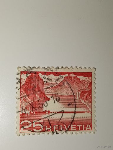 Марка Швейцария 1949 год "Озеро Лугано и дамба в Мелиде" (Lake Lugano and Melide Causeway)