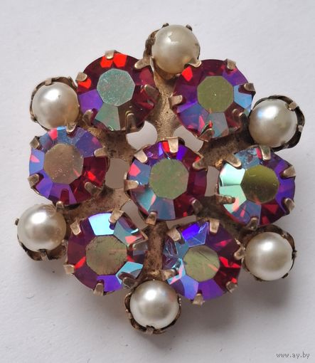 Брошь, сияющие кристаллы. 70-е годы,  СССР. Душанбе. Клеймо