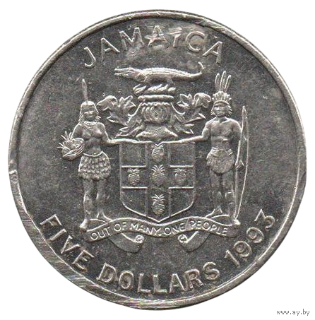 ЯМАЙКА /КОРОЛЕВСТВО В СОДРУЖЕСТВЕ НАЦИЙ/ 5 ДОЛЛАРОВ 1993. 100 лет со дня рождения Нормана Вашингтона Мэнли НЕЧАСТАЯ. 36 мм