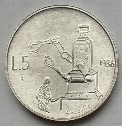 Сан-Марино 5 лир 1986 г. Эволюция технологий. В холдере