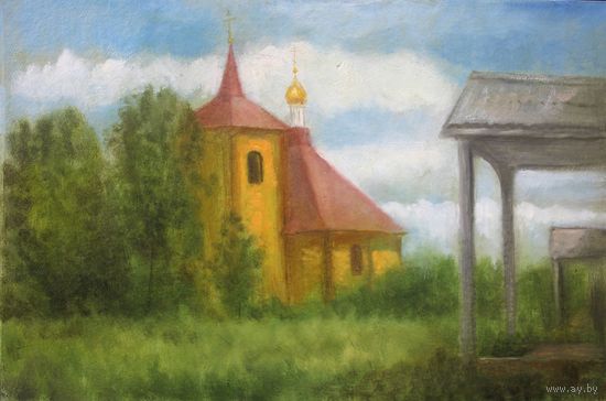 Картина: "Церковь Дмитрия Солунского в белорусском Полесье". -Мельник К. В.
