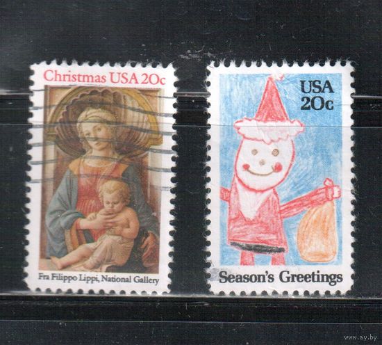 США-1984, (Мих.1716-1717) , гаш. , Рождество, Живопись(полная серия)(1)