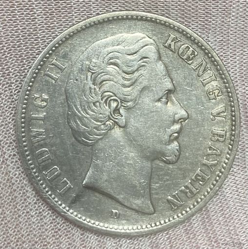 Монета 5 марок 1876 год. Бавария. Германская империя. Людвиг II