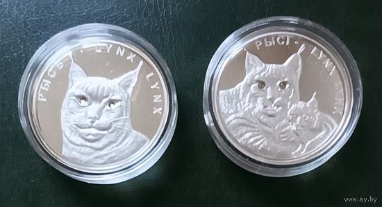 Рысь (Рысь); Рысі (Рыси). Срэбра. 20 рублёў. Ахова навакольнага асяроддзя (Защита окружающей среды) - 2 манеты