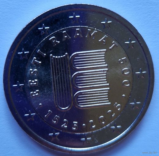 Эстония 2 евро 2025 Эстонской книге 500 лет UNC из ролла