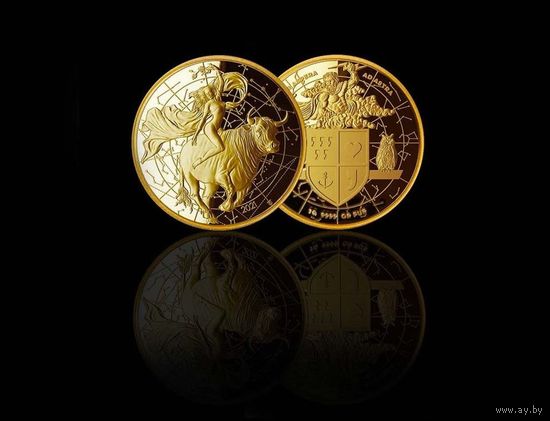 50 ливров 2021г. "Похищение Европы". Монета в капсуле; подарочной рамке - футляре; сертификат; коробка. ЗОЛОТО 1гр.