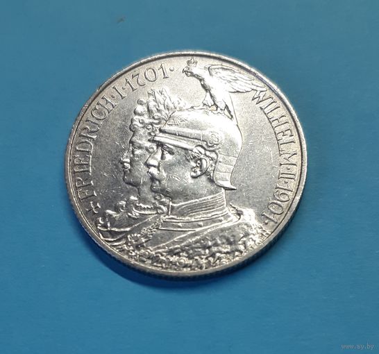 Германия. 2 марки. 1901 год. 200 лет Пруссии. Серебро