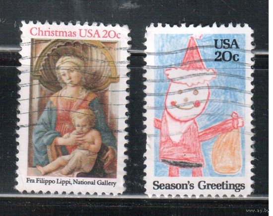 США-1984, (Мих.1716-1717) , гаш. , Рождество, Живопись(полная серия)(3)
