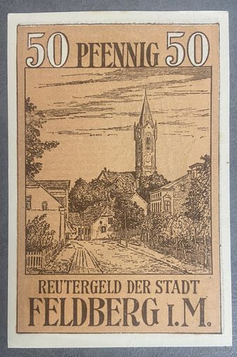 Нотгельд ФЕЛЬДБЕРГ, 50 пфеннигов 1922 год. Веймарская республика.