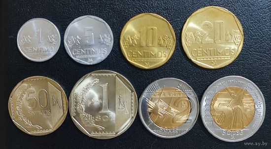 Перу 1, 5, 10, 20, 50 сентимо 1, 2, 5 соль (набор 8 монет).