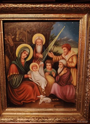 Красивая Живописная Икона Рождество Христово! Шикарная Рамка! С рубля, без мнц!