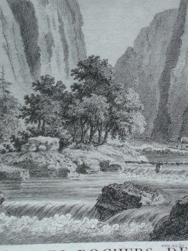 Офорт Вид на долину в горах. Гравюра 1780-е годы. #2/2