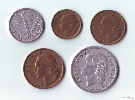 10 франков 1975, 1976, 1977, 1989, 1991. Франция.