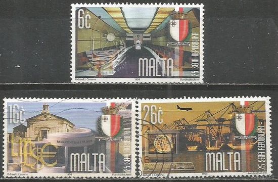 Мальта. 25 лет Республике. 1999г. 3 марки.