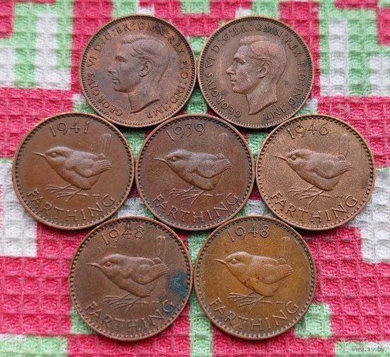 Великобритании 1 фартинга, 1939, 1941, 1946, 1948, 1951 гг.. АU. Королева Елизавета II.