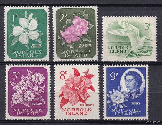 293.BrK. Великобритания. Колонии. Норфолк. Цветы, птицы. 1960/61 г. Mi.##26-31
