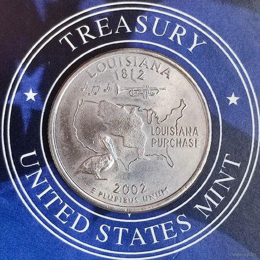 США 25 центов 2002 г. (D). Квотер штата Луизиана.