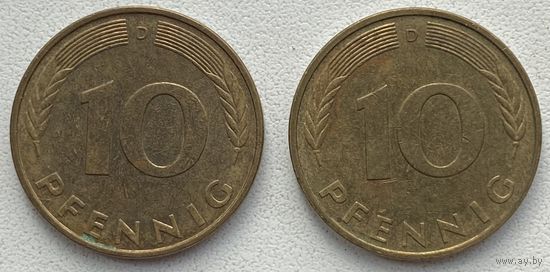 Германия 10 пфеннигов 1990 г. D. Цена за 1 шт.