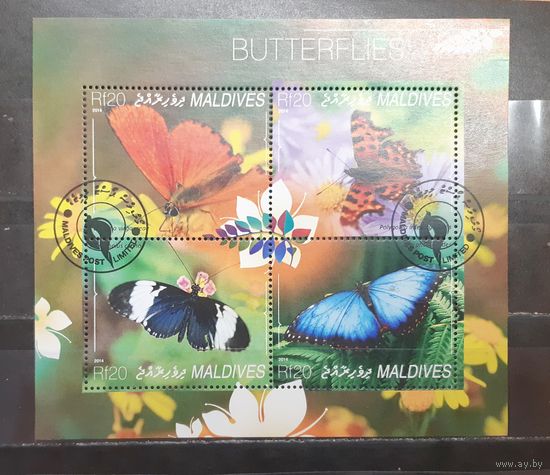 Мальдивы. 2014 год. Фауна. Бабочки (малый лист) (1458)