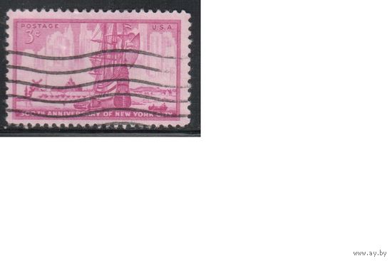 США-1953, (Мих.647), гаш. , 300-лет Нью-Йорку, Корабль, Живопись(одиночка),