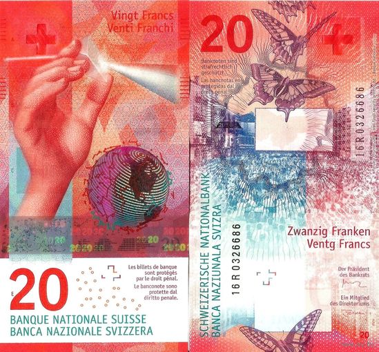 Швейцария 20 франков образца 2016 года UNC p76