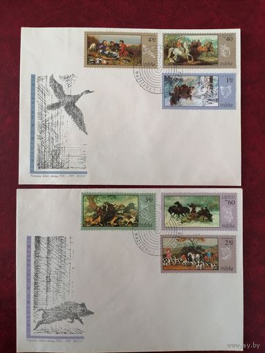 Польша 1968 Три КПД с полной серией марок "Охотничье дело на картинах художников" (спецгашение) марки Mi.1890-1897 каталог 6.00 евро