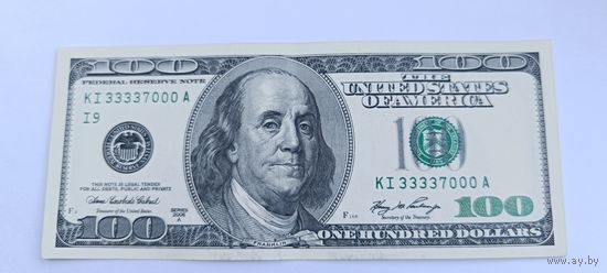 100 долларов США 2006А года, интересный номер KI 3333 7 000 A