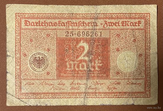 Банкнота 2 марки 1920 год. Веймарская республика.