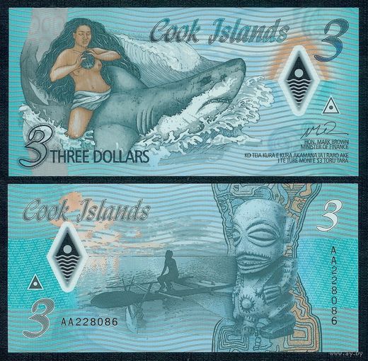 Острова Кука 3 доллара 2021 год, P-W11, серия AA, UNC