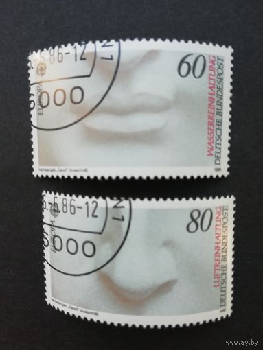 ФРГ 1986 Серия из двух марок "ЕВРОПА СЕПТ (EUROPA CEPT). Скульптура Микеланджело Давид" (гашеные с клеем) Мi.1278-1279 каталог 0.90 евро