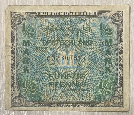 Банкнота 1/2 марки 1944 год. Оккупация. С рубля без МЦ.