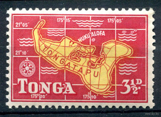 Британский протекторат - Королевство Тонга - 1953г. - ландшафты, карта, 3 1/2 P - 1 марка - MLH [Mi 104]. #4-B5-106-A-1