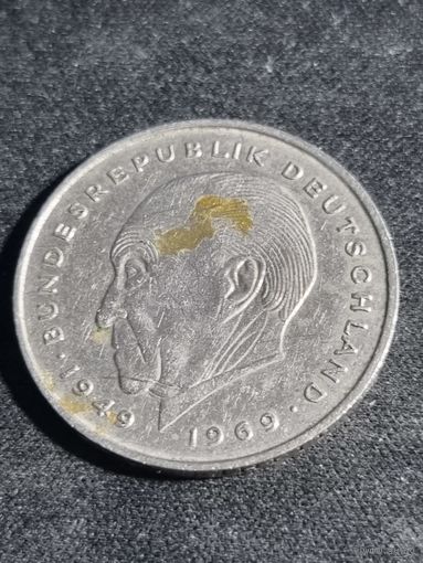 Германия (ФРГ) 2 марки 1977 F Конрад Аденауэр