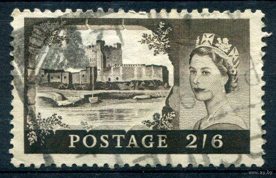 Великобритания - 1955/58г. - королева Елизавета II, замки, 2,6 Sh - 1 марка - гашёная [Mi 335]. #3-GB-69-A-2