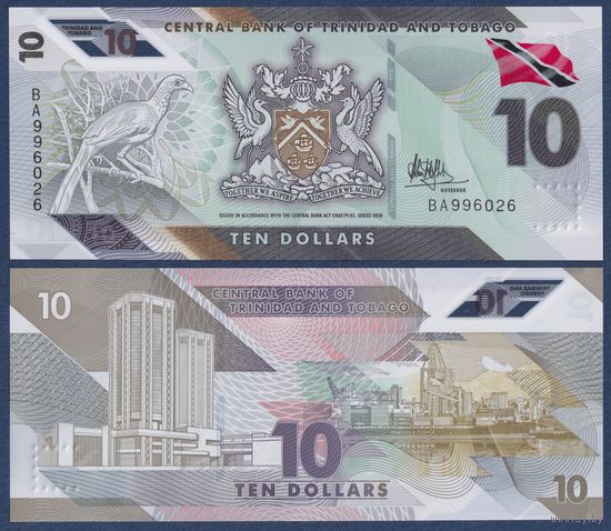 Тринидад и Тобаго, 10 долларов 2020 г, P-W62 (BA, полимер, краснохвостая чачалака), UNC