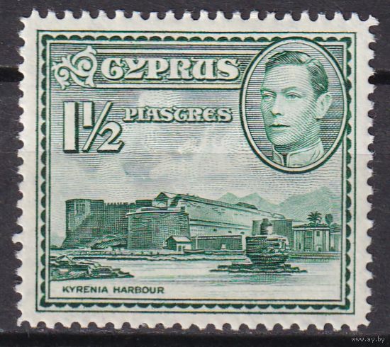 33.BrK. Великобритания. Колонии. Кипр. Георг VI. Архитектура и пейзажи. 1951 г. 1 1/2P. Mi.#143А.