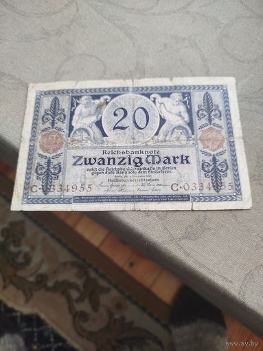 Распродажа - Банкнота 20 марок 1915 год. Германская империя.