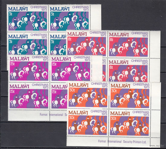 Рождество. Малави. 1973. 4 марки в квартблоках. Michel N 207-210 (6,4 е).