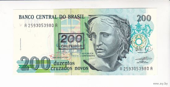 200 КРУЗАДО 1981 БРАЗИЛИЯ С НАДПЕЧАТКОЙ 200 КРУЗЕЙРО