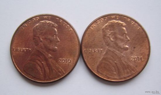 США  центы 2010г. и 2011г. (б/б)