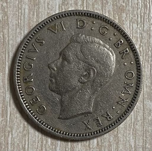 Монета 1 шиллинг 1950 год. Великобритания. Английский шиллинг - лев, стоящий на короне. Король Георг VI.