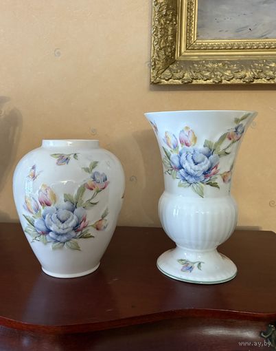 Ваза Голубой пион Aynsley набор Англия 60-е костяной фарфор цена за 2 шт