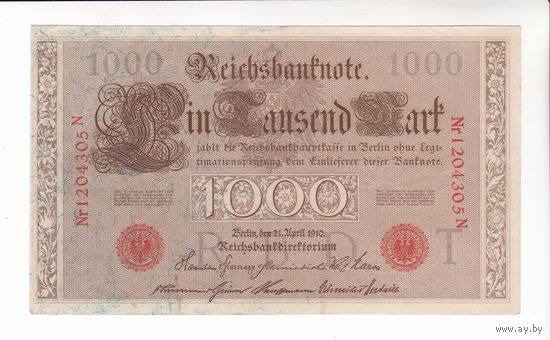1000 МАРОК 1910 ГЕРМАНИЯ КРАСНАЯ ПЕЧАТЬ