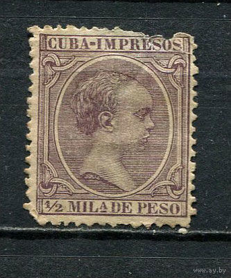 Испанские колонии - Куба - 1891 - Король Альфонсо XIII 1/2М. Газетная марка - (есть тонкое место) - [Mi.82] - 1 марка. MH.  (Лот 19Go)-T41P10