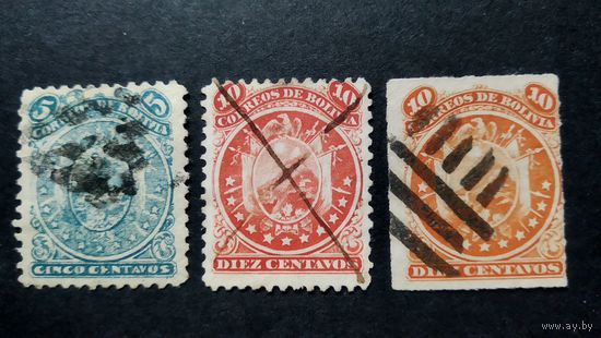 Боливия\173ф\ 1871-1887- 1893. Герб в круге (11 звезд) кц24евр