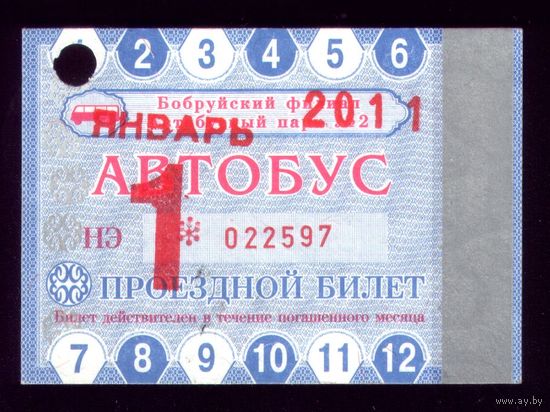Проездной билет Бобруйск Автобус Январь 2011