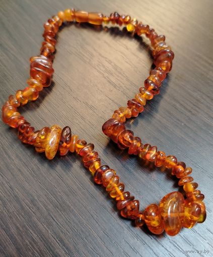 Винтажные бусы из натурального янтаря разного размера  на нитке с закруткой из янтаря 22 см