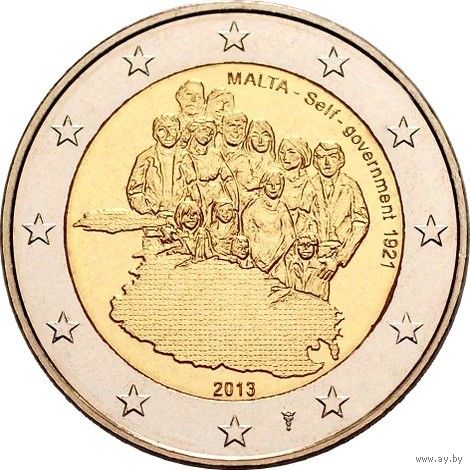 2 евро 2013 г. 100 лет Самоуправлению Мальты. UNC из ролла