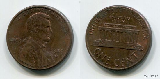 США. 1 цент (1989, буква D)